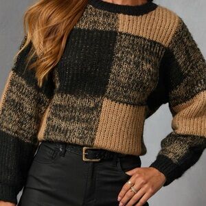Blu Pepper Black and Tan Checkered Sweater